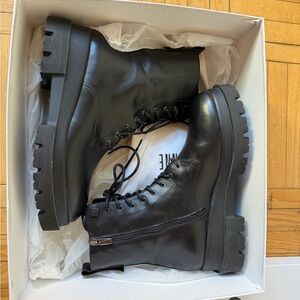 NWT La CANADIENNE Black Brendan Combat Ankle Boots Size 38
